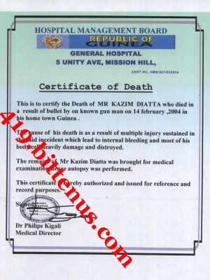 my father's death certificate